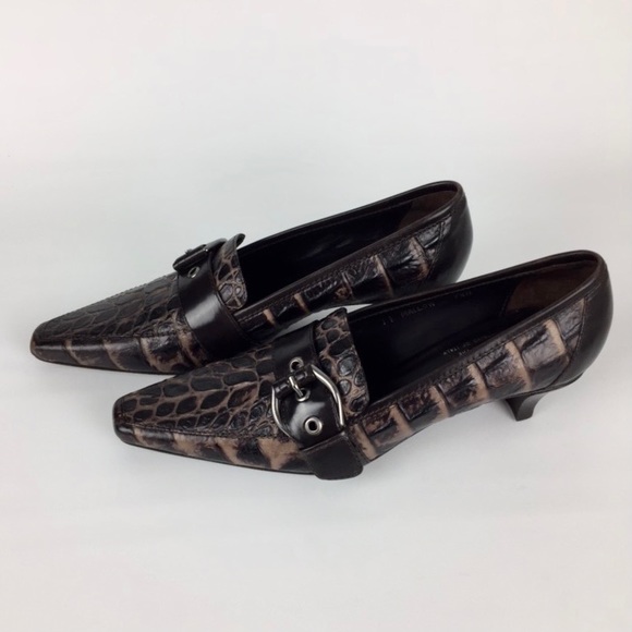 Donald J Pliner Couture Womens Narrow Mallow Brown Croc Print Pumps size 7.5N - Picture 3 of 16